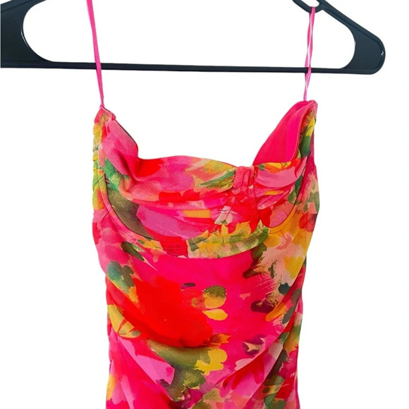 Zara Tulle Floral Corset Ruched Dress Blogger Favorite Sz S - Picture 10 of 12